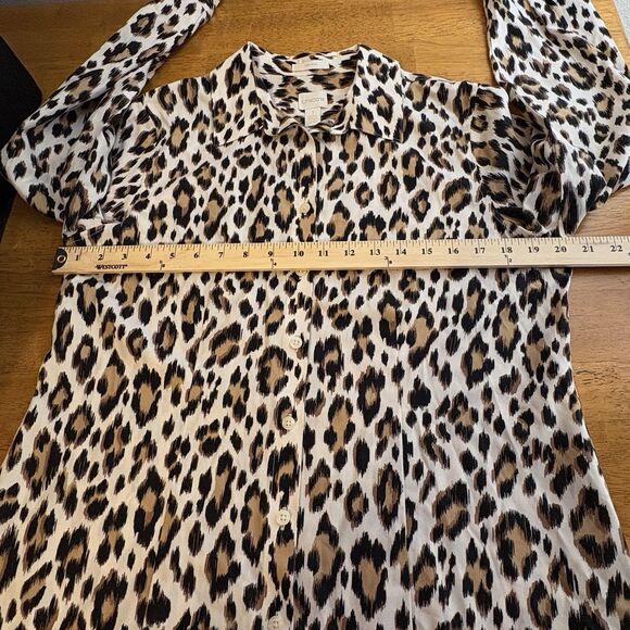 Chicos Sz 1 US 8 Womens No Iron Blouse Leopard Animal Long Sleeve Brown Beige - Picture 6 of 8